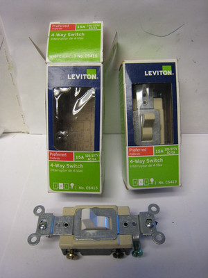 2-Leviton Commercial 4-Way AC Quiet Toggle Switch IVORY/ White 15A S02-CS415-2WS
