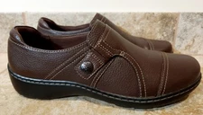 Clarks | Women's Cora Poppy Brown Leather Slip-On Loafer Shoes Size 7.5 M CUTE! 