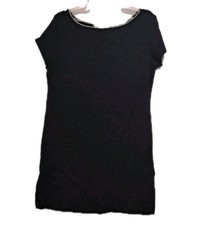 Eddie Bauer Xl Petite Black Dress White Zizzag Stitch On Neckline Classic Career