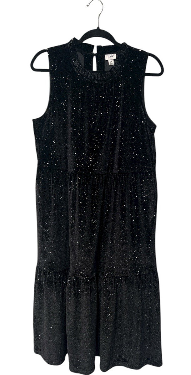 J. Crew Factory Sleeveless Velvet Gold Sparkle Midi Dress Size 14