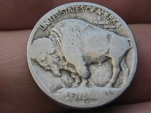 1913 D Buffalo Nickel 5 Cent Piece- Variety/Type 1, Mound, Good Reverse Details