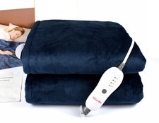 QUIBI Soft Flannel 4 Heat Levels Electric Heated Blanket Sz Queen 84x90" Navy