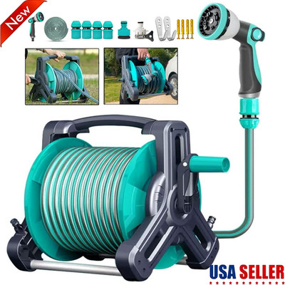 Garden Hose Reel Set with 1/2'' x 33FT Hose, Wall/Floor Mounted Water Hose Holder