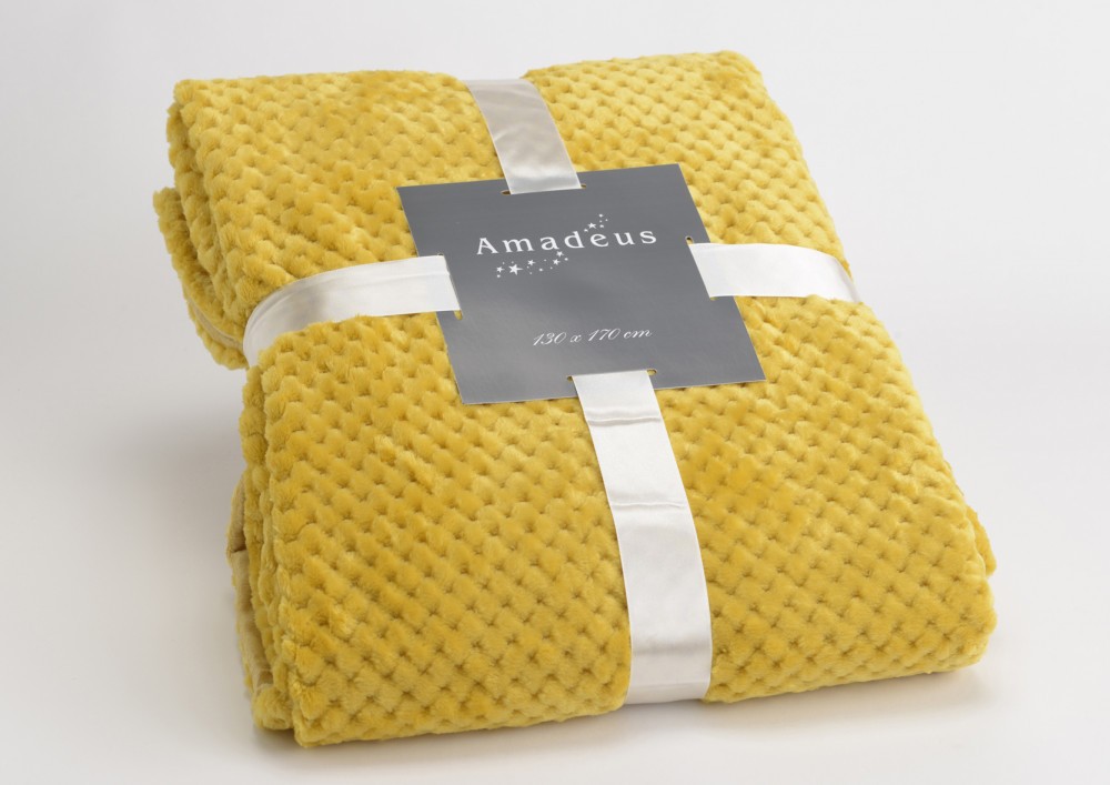 Plaid damier moutarde 130x170 cm en polyester pour canapé