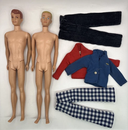 Pair of VTG Ken & Allan Dolls w/ Clothes - 1960 MATTEL - Some Damage