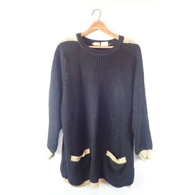 Oui Designer Collection Vintage Sweater Black 80s Gold Accents Small Oversized