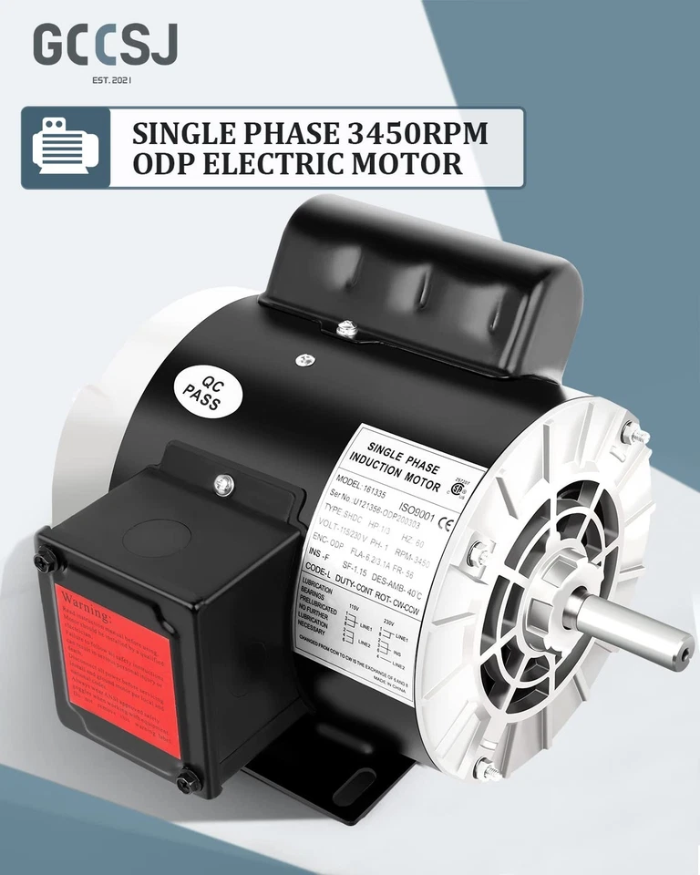 1/3HP Air Compressor Motor Single Phase 3450 RPM 56 Frame 5/8" Shaft Diameter - Image 2 of 4