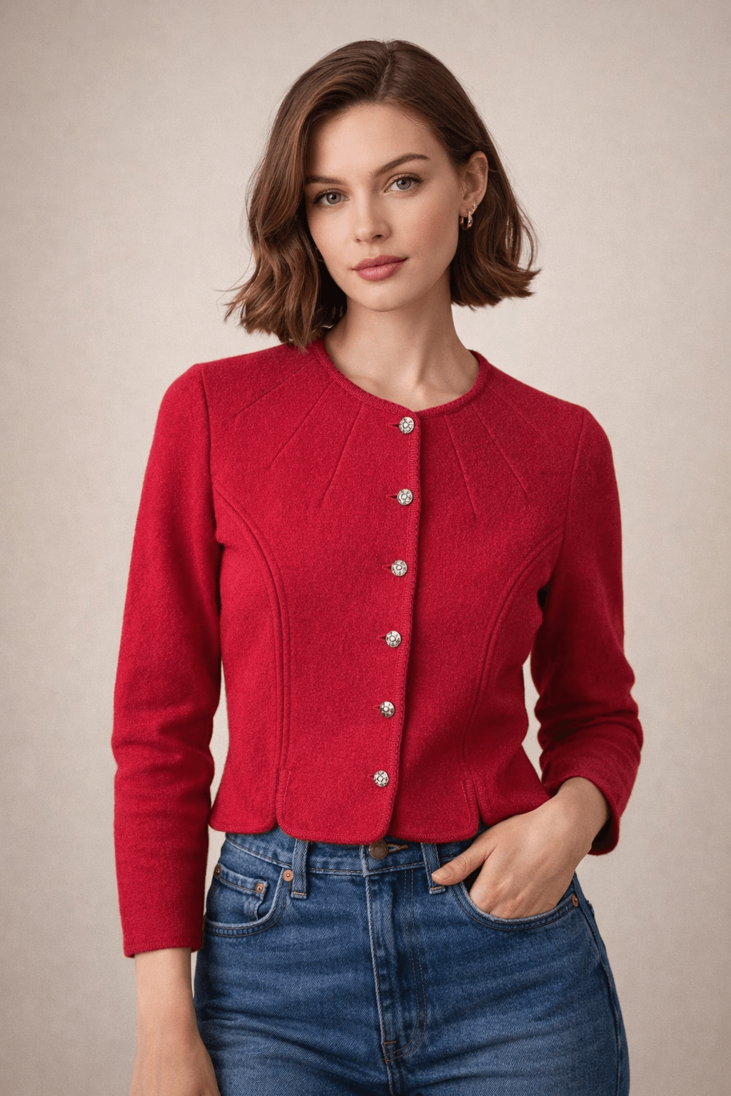 Vintage Woodstock Red 100% Wool Cardigan