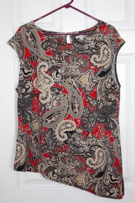 CB Established 1962 Womens XL Paisley Sleeveless Blouse Red Black Asymmetrical