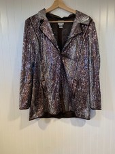 Chicos Blazer Women Size 1 Sequin Snake Print Belt Pockets Longline Notch Collar