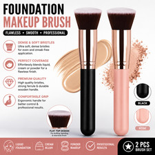 2Pcs Pro Foundation Makeup Brush Flat Top Kabuki for Blending Liquid Cream New
