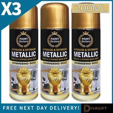 3 x GOLD METALLIC SPRAY PAINT 200ML CHRISTMAS AEROSOL FOR WOOD METAL PLASTIC NEW