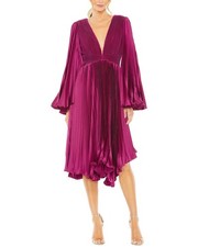 Mac Duggal Long Flare Sleeve Pleated Dress Women's
