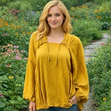 Completo Lino by Arthurio 100% Linen Gold Hooded Pullover Top Lagenlook M