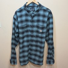 Carhartt Flannel Shirt Men  s 2XL Relaxed Fit Long Sleeve Blue Plaid Cotton  B9