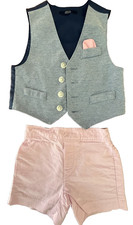 NAUTICA BOY 2 PIECE SET BLUE BUTTON DOWN VEST  SHORTS SIZE 12 MONTH MINT