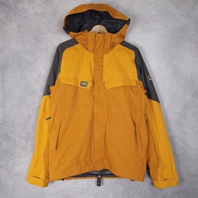 Helly Hansen Jacket Mens Small Yellow Helly Tech Ski Hooded Waterproof Rain Wind