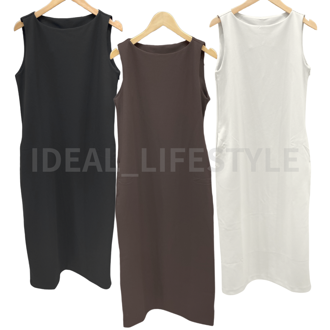 UNIQLO Crepe Jersey Sleeveless Dress S-3XL Boat-Neck Long Women 484250 NWT