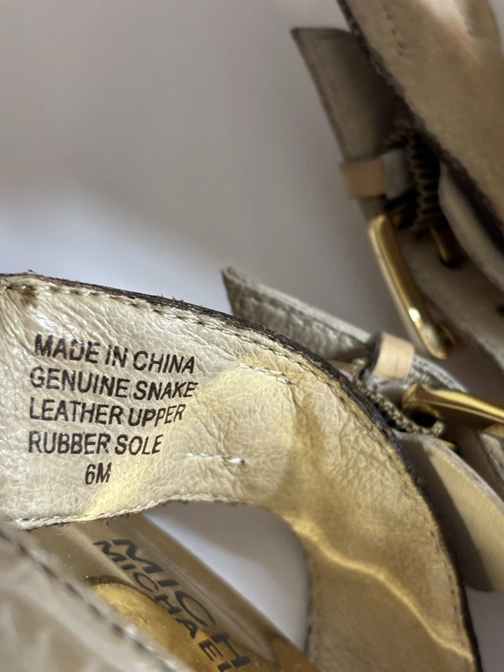 Michael Kors Niki Cross Strap 6M Bone Brown Heel Snake Leather Stiletto EUC - Image 4 of 4