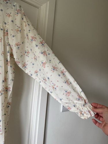 Vintage C&A Cream Floral Long Sleeve Nightdress Peter Pan Collar Bows UK 12 - Picture 4 of 15