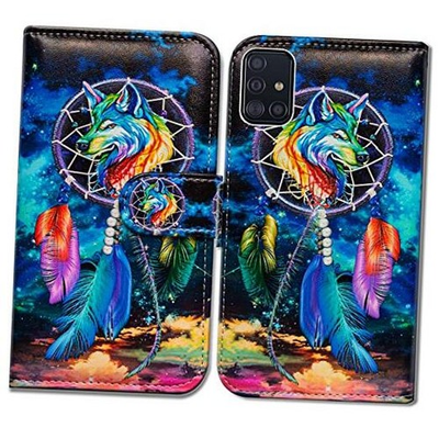 #ad Case for Galaxy A51 Leather Flip Case Wallet Cover with Dream Catcher Wolf Sky $27.03