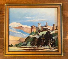 Vintage Northern Italy Castle Landscape Oil Painting Canvas Art Deco John Wenner