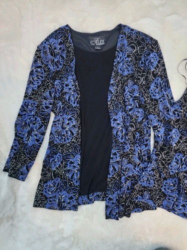 Alex Evenings 2 Piece Garment Floral Set Black Blue Womens Size Large Rn 79284 - Picture 4 of 13