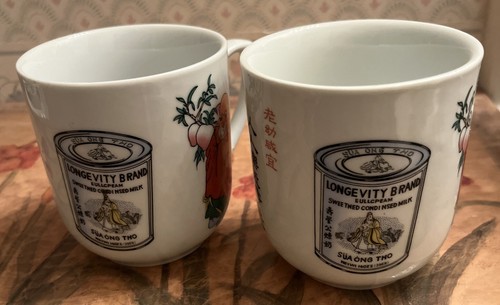 2 LONGEVITY BRAND Sua Ong Tho Sweetened Condensed Milk Advertising Mugs & Lids - Picture 6 of 7