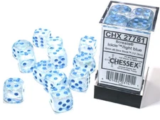 Chessex Borealis Icicle / Light Blue 12 Dice Set - 6 Sided 16mm d6 Luminary Glow