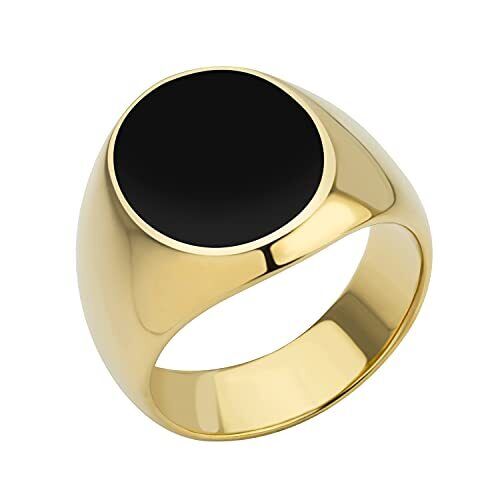 555 Schmuck Edelstahl hochglanzpoliert schlicht oval schwarzer Onyx Siegelring für Männer - Bild 3 von 19