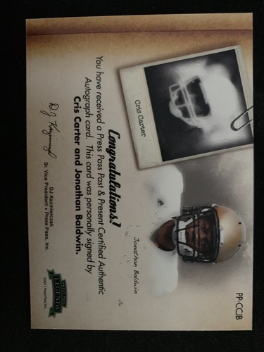 2011 Press Pass Past & Present Cris Carter Jonathan Baldwin Dual Auto #/50 Mint - Picture 3 of 5