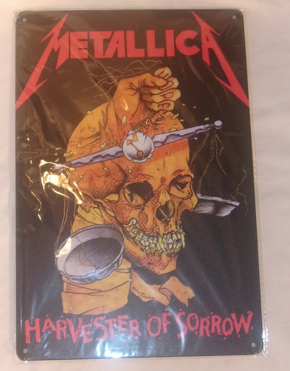 NICE SMALL METALLICA METAL SIGN HARVESTER OF SORROW 7 3/4 X 11 3/4
