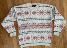 Eddie Bauer Fair Isle Nordiac Floral Snowflake County Granny Sweater Vtg Wool