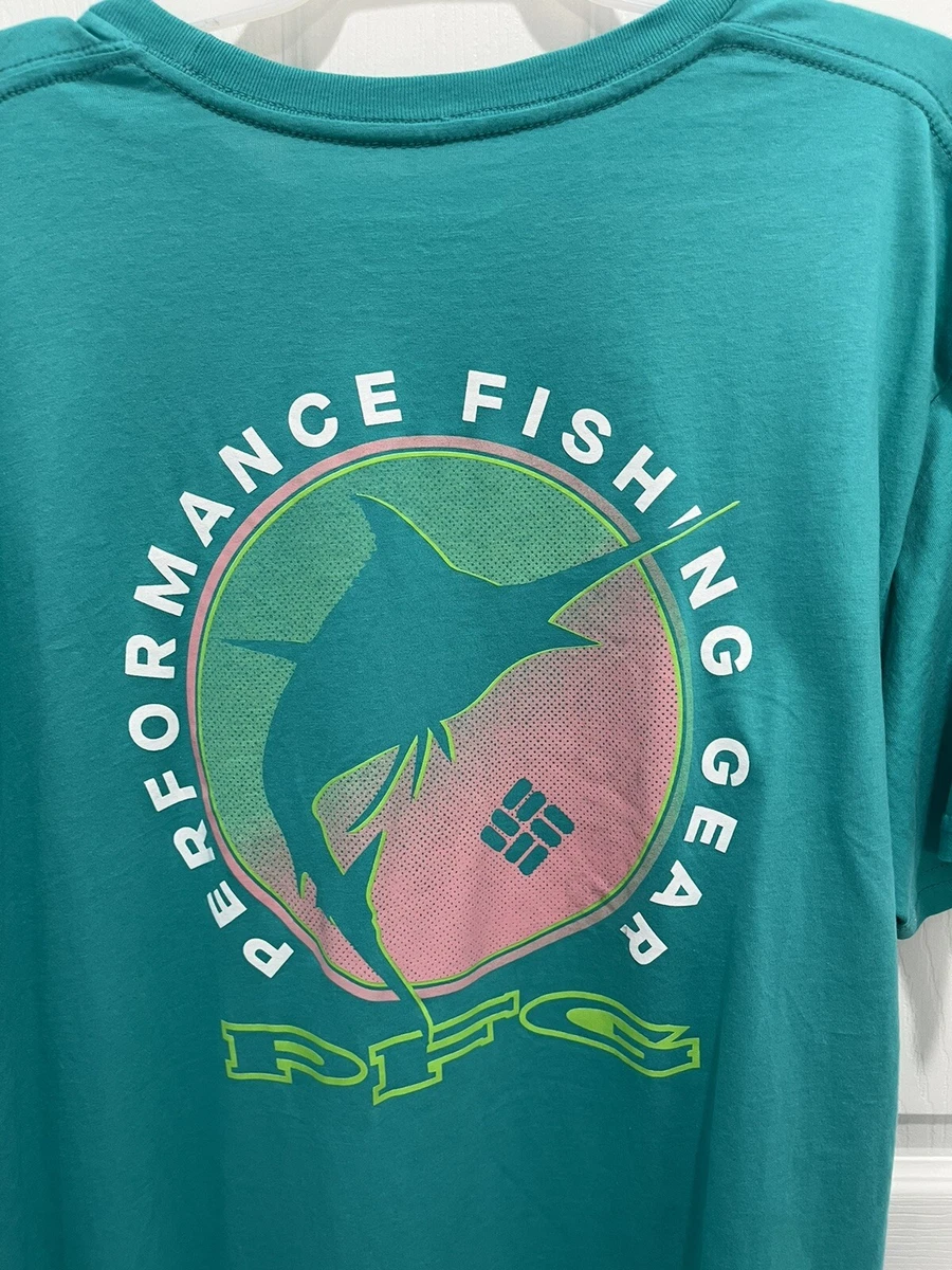 Columbia PFG Marlin Fishing Shirt Teal Size XL T-shirt Lightweight Cotton