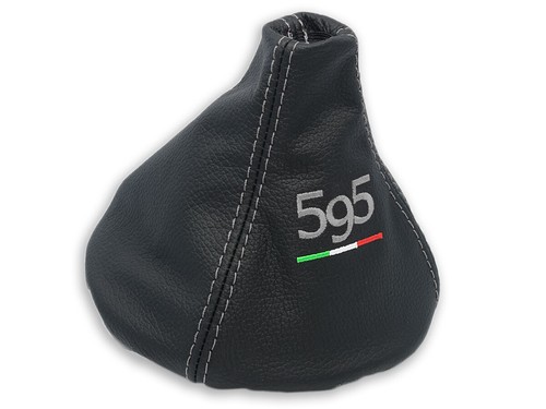 FOR FIAT 500 ABARTH GEAR SHIFT BOOT GAITER LEATHER EMBROIDERY GRAY 595 flag - Picture 4 of 5