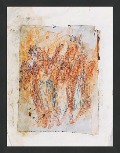 PURVIS YOUNG "GATHERING" | SIGNED ORIGINAL MIXED MEDIA ON PAPER | 20X17" FRAMED