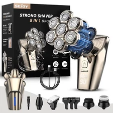 SEJOY 5IN1 Rotary Electric Shaver 7D Rechargeable Bald Head Beard Trimmer Razor