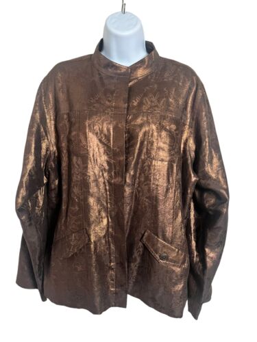 Chico’s Silk Linen Blend Metallic Copper Button Front Jacket Women’s Size 3 XL - Picture 1 of 7