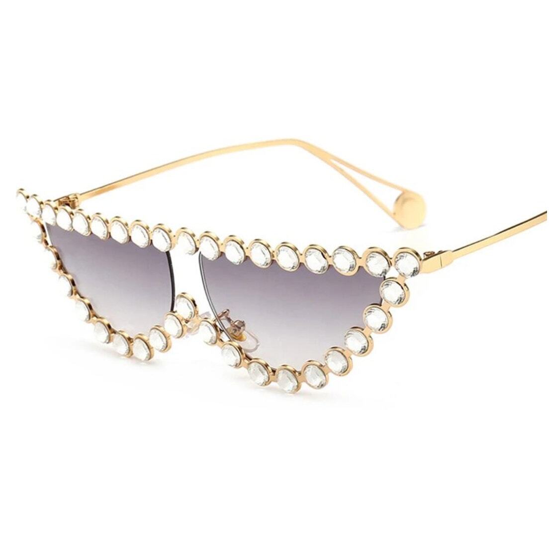 Vintage Cat Eye Sunglasses Trendy Fashion Bling Rhinestone Purple & Gold NEW-image