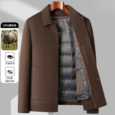 100% Sheep Wool Jacket Short Mens New Winter Thickened Down Lining