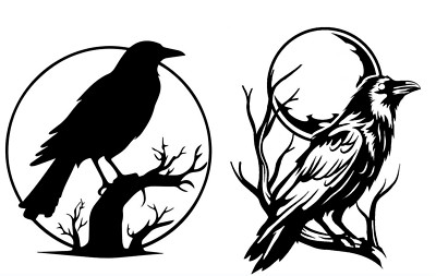 Raven Full Moon Scene TWO Black Vinyl Decal Car Truck Windows Laptop Tablet