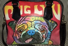 HTF PUG LUV HANDBAG SATCHEL SHOULDER DOG BAG FAUX LEATHER PURSE ZIPPER CLOSURE