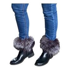 Ladies Real Silver Fox Fur Ankle Boot Cuffs