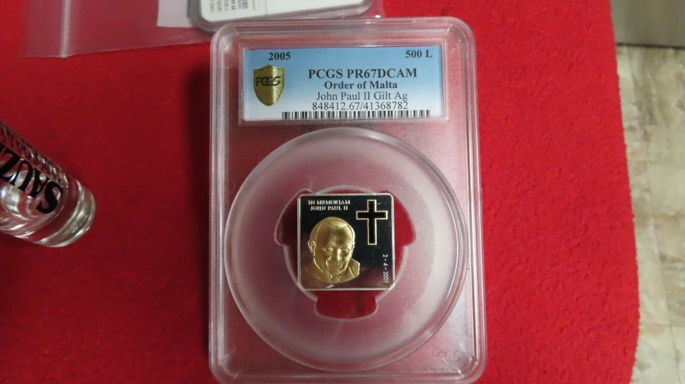 PCGS PR69 2005 Malta Cristiano .999 Oro Dorado Plata 10 Liras Papa Juan Pablo II Foto 2 de 4