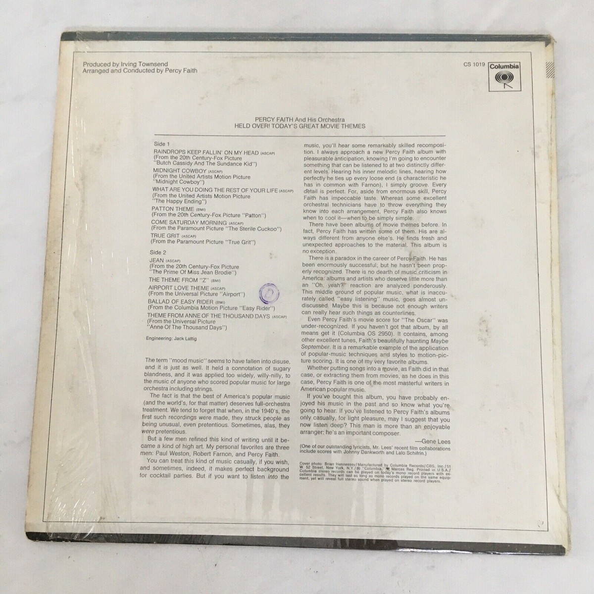 RARE* Vintage Vinyl LP Record - Percy Faith Great Movie