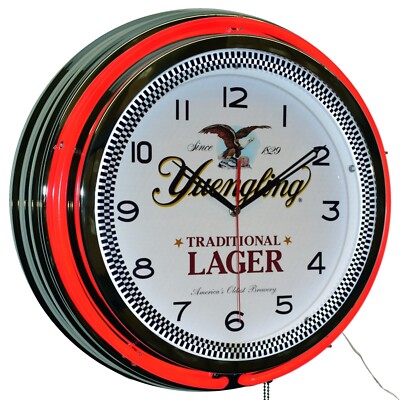 19'' Yuengling Traditional Lager Double Neon Clock Game Room Bar Decor (Red)