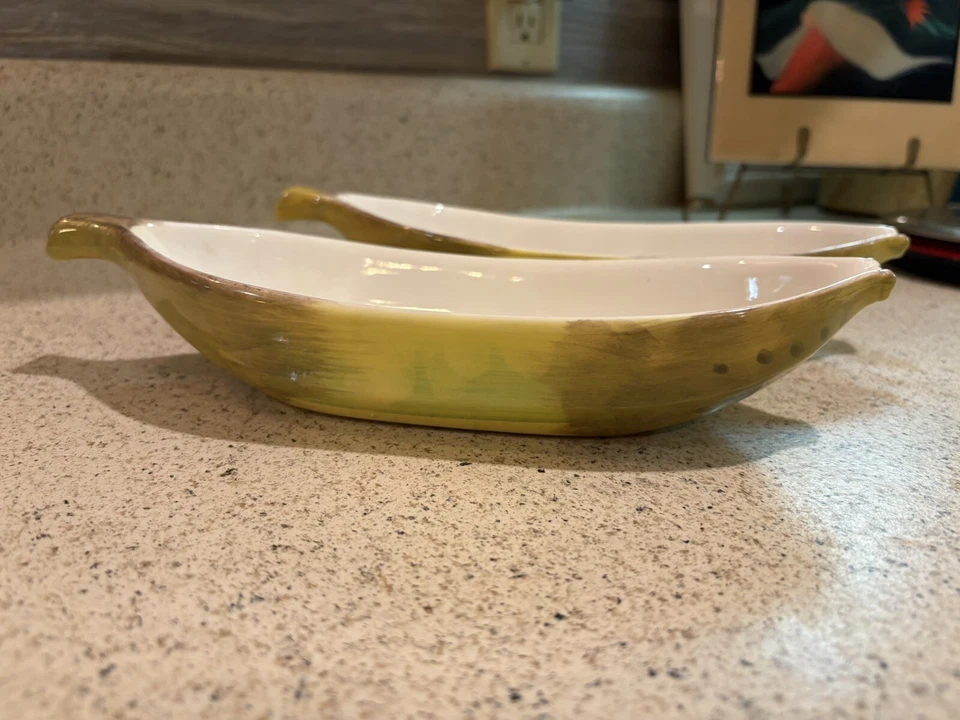 Винтажный MCM керамический банан в форме банана разделить Sundae сервировочные блюда набор из 2 - Изображение 3 из 4