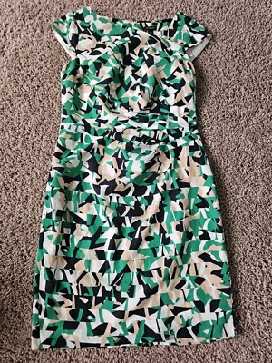 ann taylor green and white dress Ann Taylor women Size 6 Green White Tan Geometric Sleeveless Dress