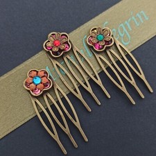 Michal Negrin Hair Combs Hairpin Lot 3 Crystals Romantic Flower New Gift Box New