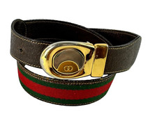 Genuine Vintage GUCCI Reversible Red Green Stripes Brown Leather GG belt 30